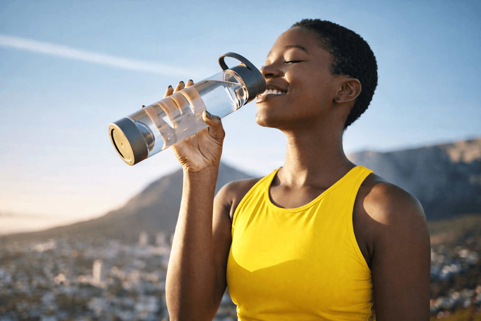 Femme profitant d'une eau premium