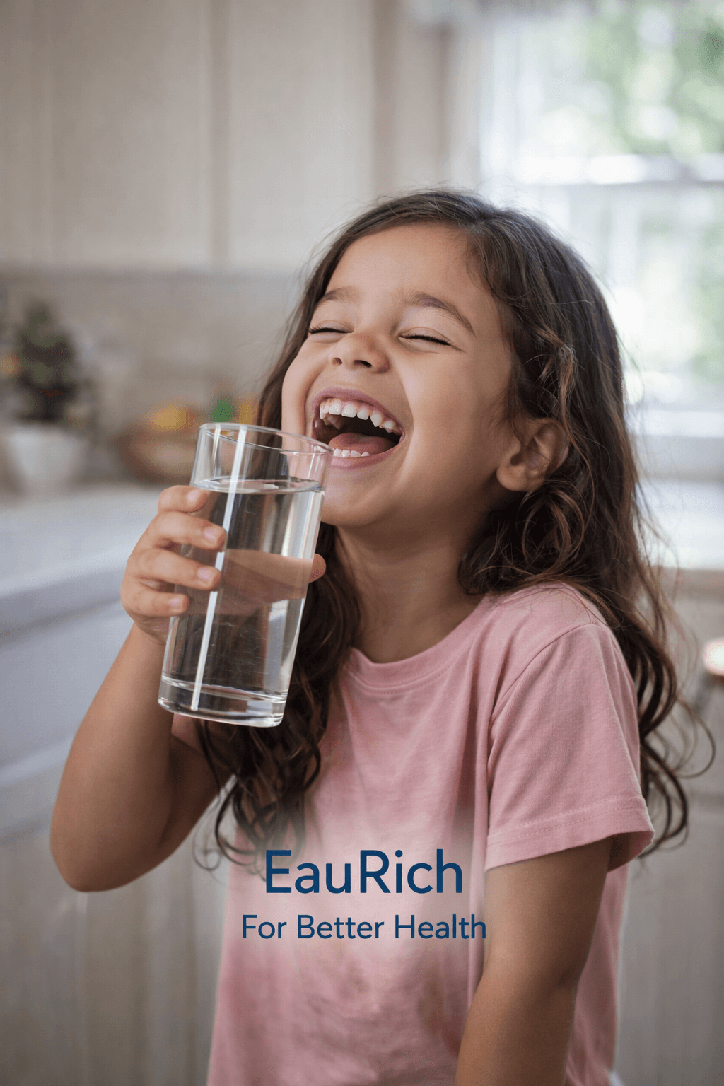 Enfant buvant de l'eau saine